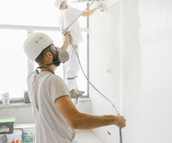 In this image professional painters are painting the walls.